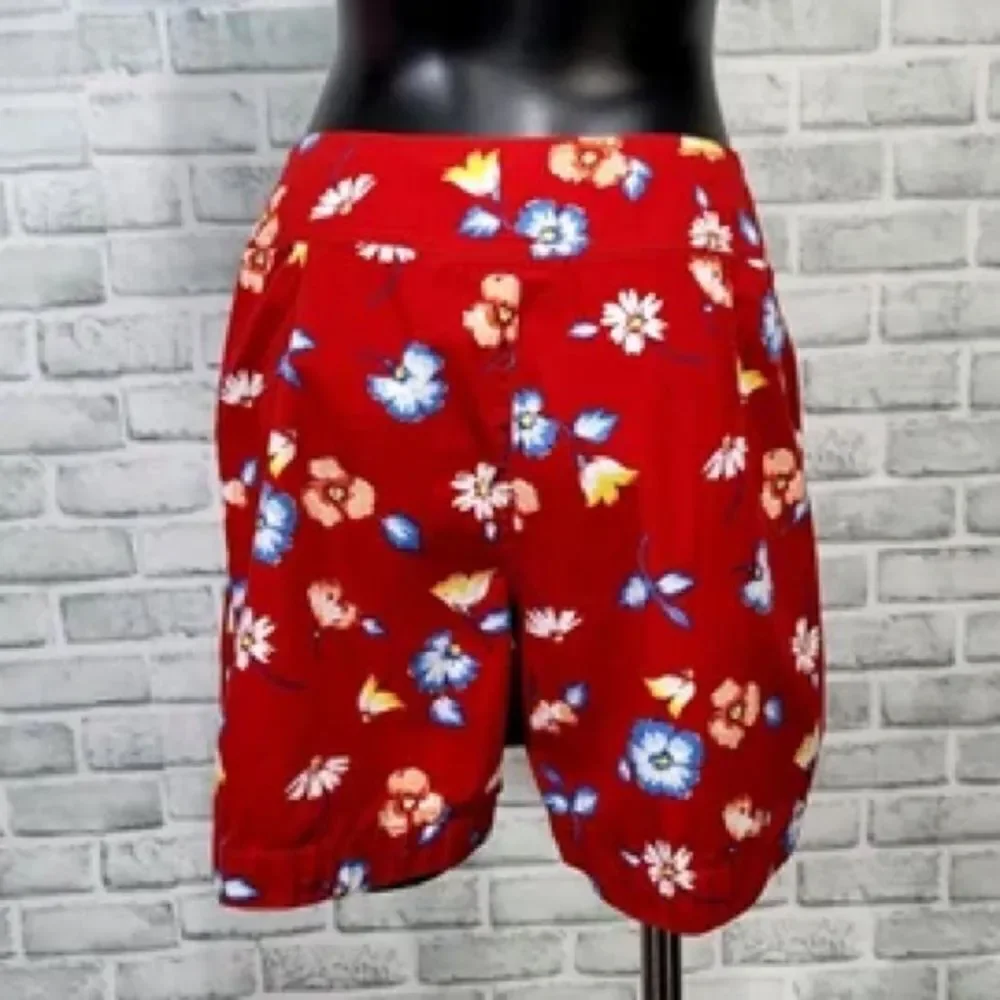 Vintage 90s LizWear Womens 2P Petite Red Floral Cotton Skort Skirt Shorts